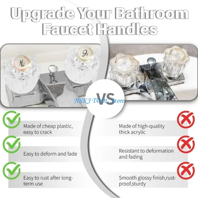 L8RC Clear Bathroom Faucet Handles Replacement For Hot and Cold Water D Valved