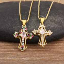 Nidin Classic Cross Shape Pave Crystal Zircon Fine Pendant Necklace Light Luxury Clavicle Chain Jewelry Gift for Women Men