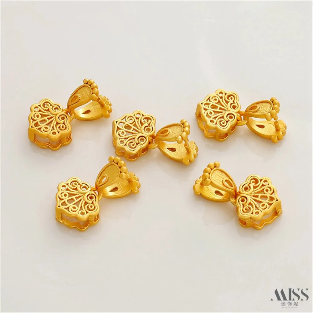 18K Gold-wrapped Color Matte Golden Lotus Head, Hollow Filament Clip Pendant, DIY Safety Button Head Jewelry Accessories.