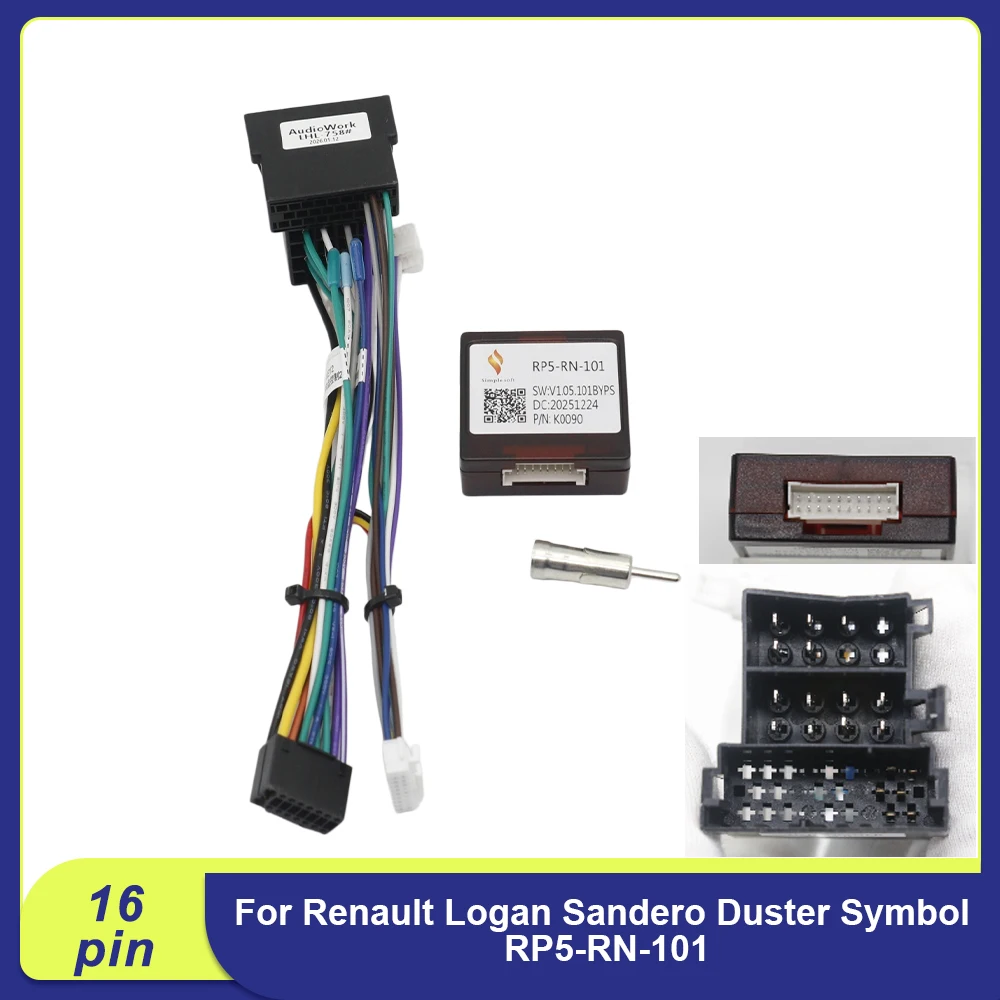 16 Pin CANBUS Decoder Wiring Harness For Renault Logan Sandero Duster RP5-RN-101 Radio Adapter