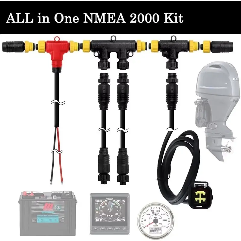 NMEA 2000 Starter Kit And Engine Interface Cable For Outboard Engine 2006-2023 Bundle, Dual Tees Kits-Boom