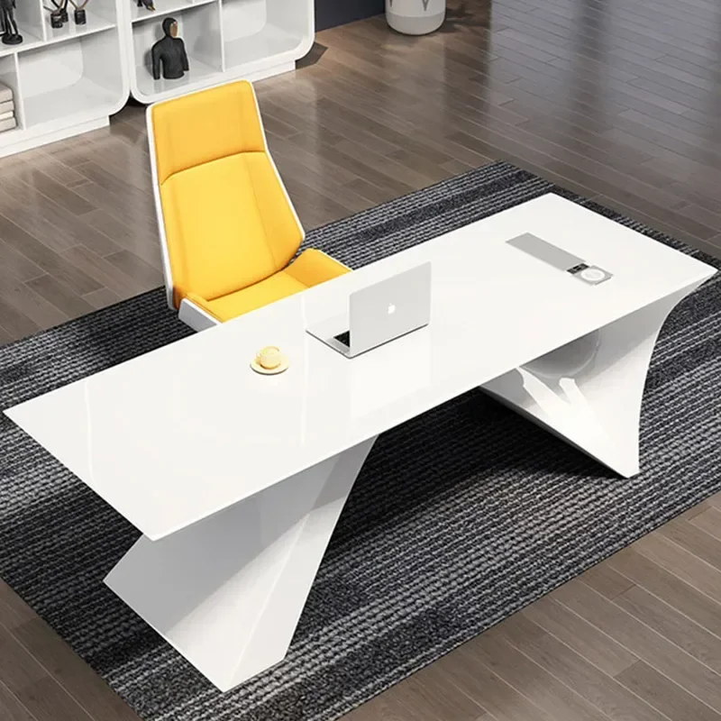 Safe Design Modern Fashion Boss Table President Manager Simple Large Class Table Special-shaped Paint White Desk