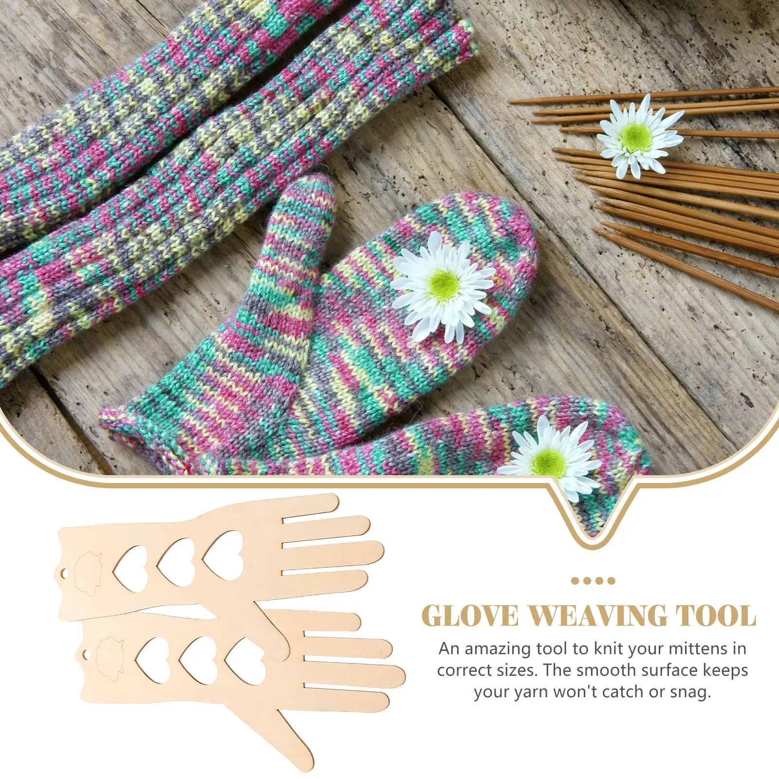 1Pair Wooden Glove Blocker Knitting Form Tool for Handmade Mittens Blocking Shaping Stretching Display Smooth Edges No Snag Yarn view 6