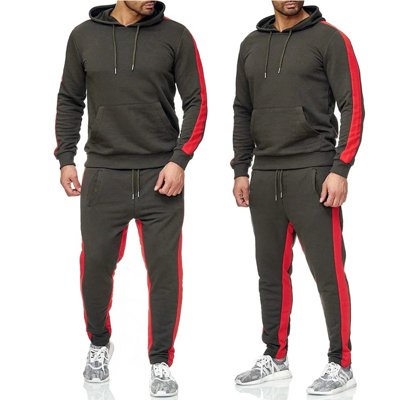 

Men's Workout Hoodie Set, Color Block Stripes Tracksuit Men, Running Jogging Sportswear 2-Piece Set For Man