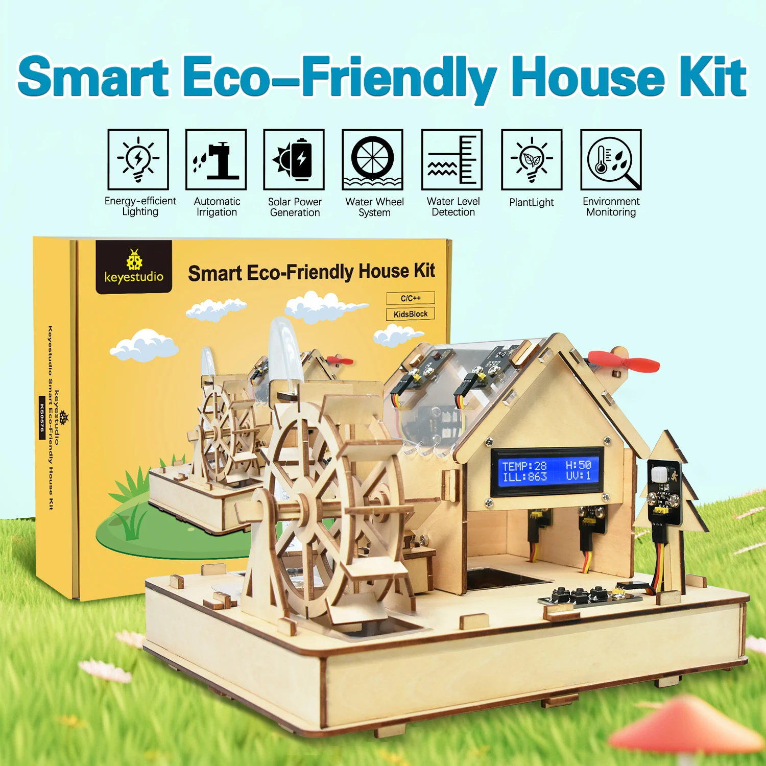 Zestaw startowy Keyestudio Smart Eco-Friendly House dla Arduino, obsługujący programowanie C++, zestaw do nauki elektroniki DIY.