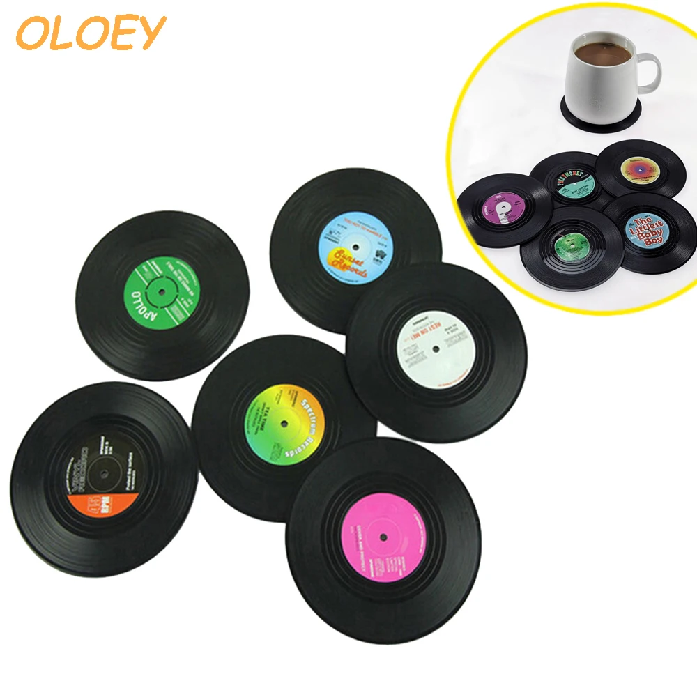 

12/4/6pcs Retro Vinyl Record Cup Coaster Anti-slip Coffee Coasters Heat Resistant Music Drink Mug Mat Table Kitchen Accessories