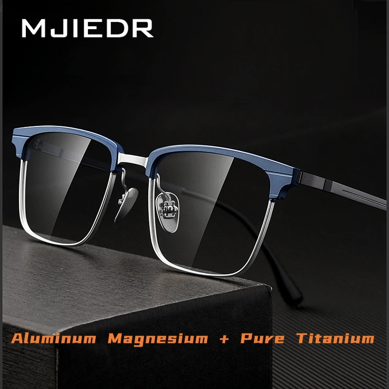 

MJIEDR Fashion Ultra-light Luxury Eyewear Square Aluminum Magnesium Pure Titanium Optical Prescription Glasses Frame Men 9205