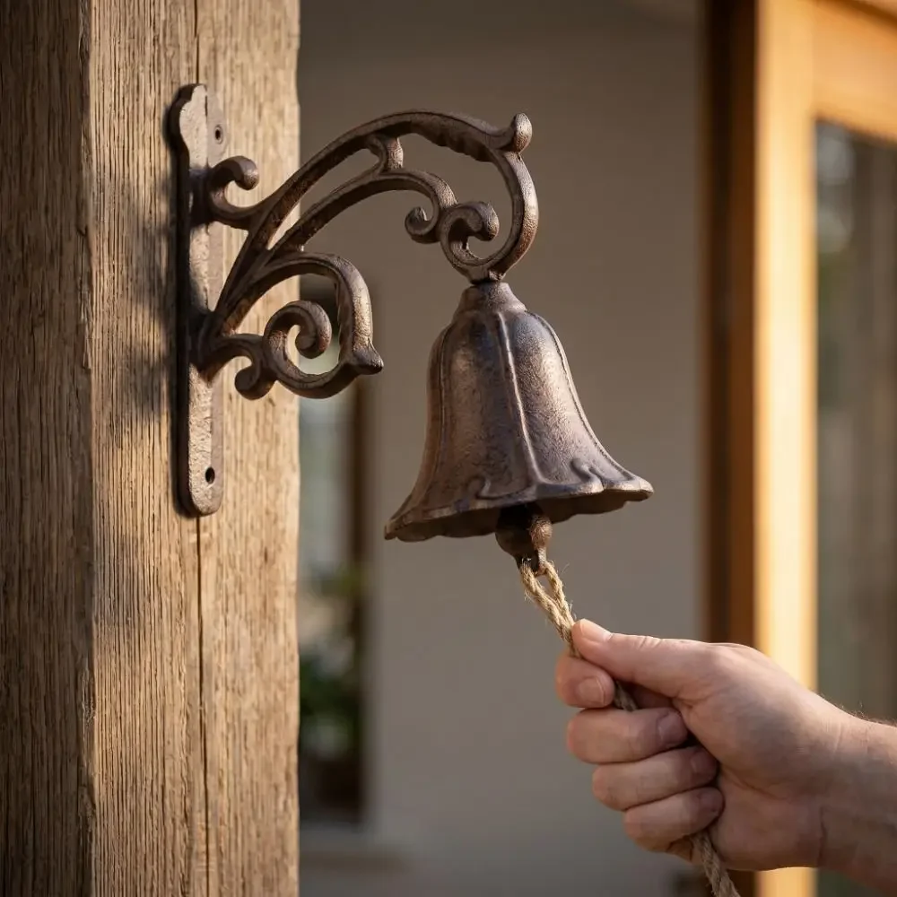 Vintage Cast Iron Flower Door Bell Shaking Hand Bell Rustic Style Welcome Bell Elegant Wall Hanging Chime Home Ornament