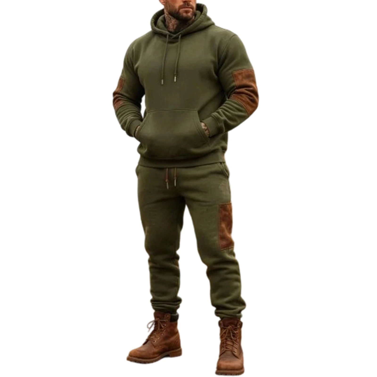 

Color Blocked Hooded Sweatshirt Long Pants Sports Suit Men'S Casual And Aggressive Men'S Long Pants Set Winter Men'S Suit