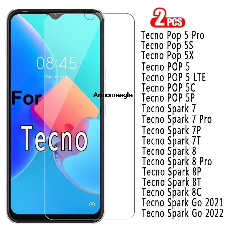 2-1Pc HD Glass Guard For Tecno Pop 5X 5S 5C 5P 5 LTE Spark 7 7P 7T 7P 8P 8T 8C Screen Cover Pop 5 S X Spark 7 8 PT Pro Glass