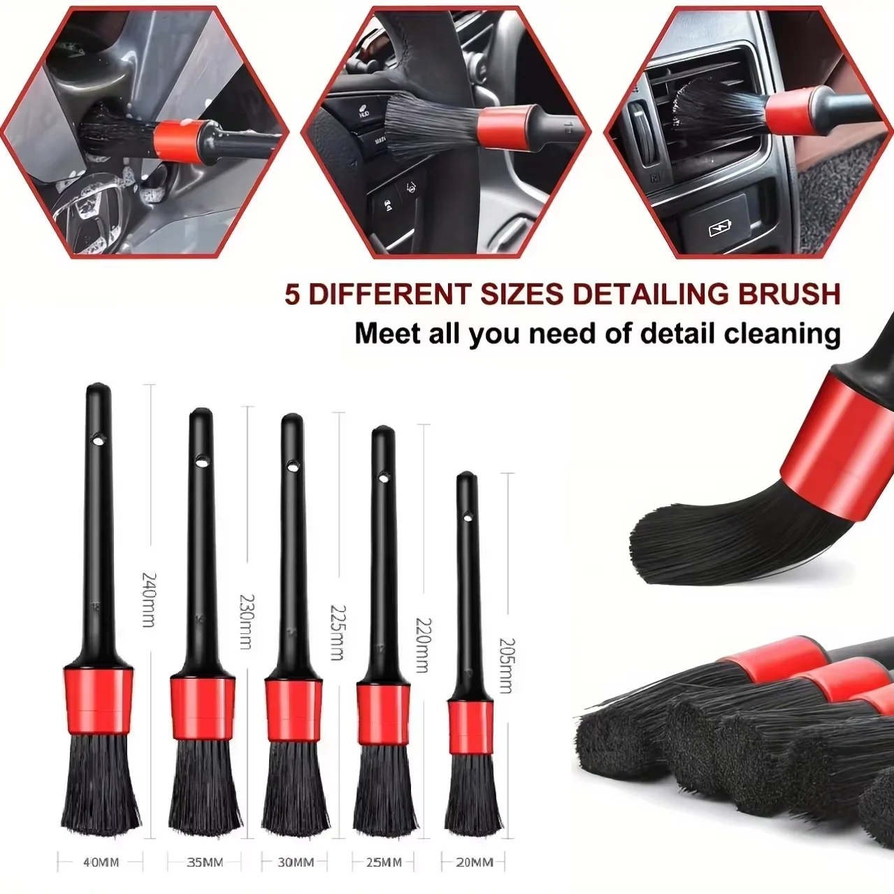 Auto Detailing Brush Kit Set 5 Parts Automotive Cleaning Game Car Interior Auto Sanitizing Brush