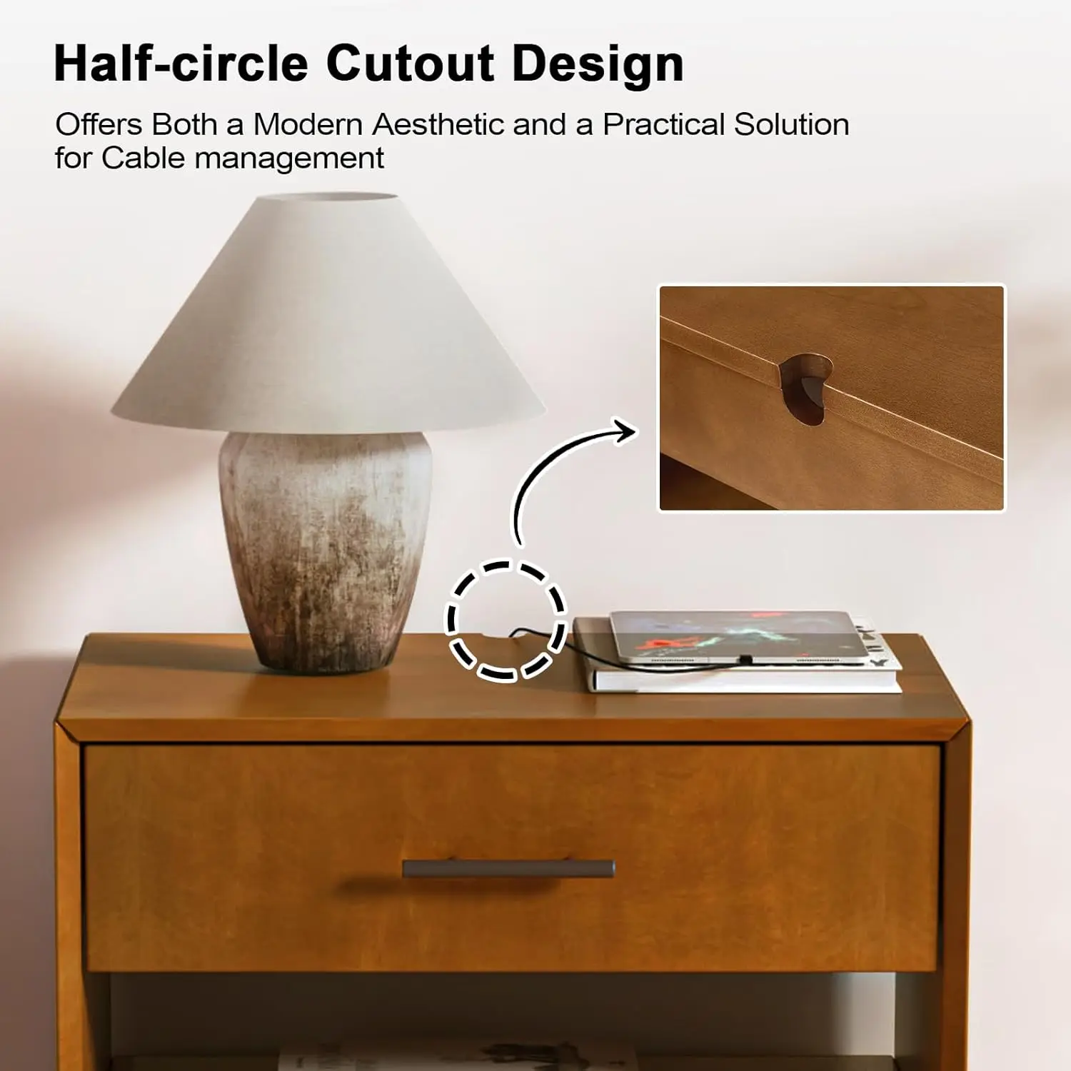 2 Drawer Nightstand with Charging Station, Bedside Table with 1 Hidden Drawer and Open Storage Shelf, Bedroom Furniture