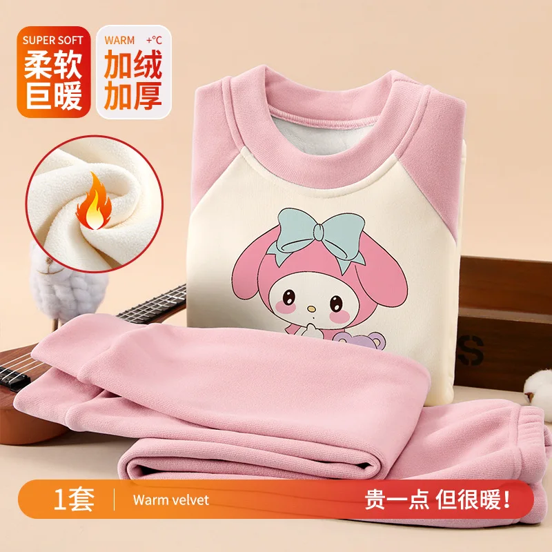 

Женский пижамный комплект Sanrio Kuromi My Melody, длинное нижнее белье, осенне-зимний комплект с мультяшным принтом Y2K Kawalii, комплект из 2 предметов, подарок