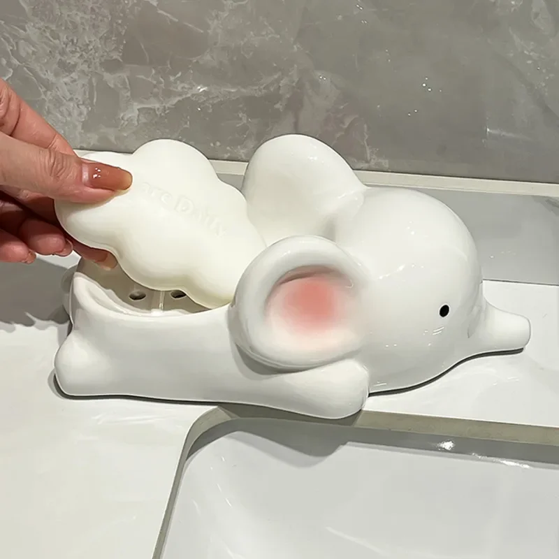 Animal-Shaped Soap Dish Quick Draining Tray Healthy Ceramic Holder Waterproof Moisture-Resistant Box Unique Bathroom Accessory