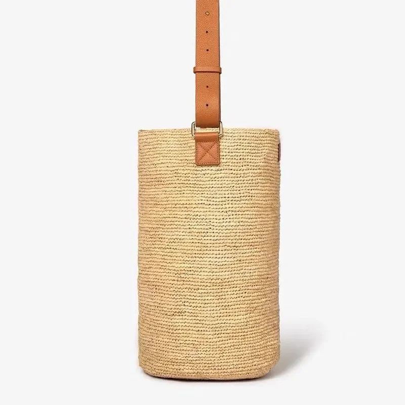 Lafite straw woven tote bag women's handwoven shoulder bucket bag high-end custom straw handbag for casual daily use view 2