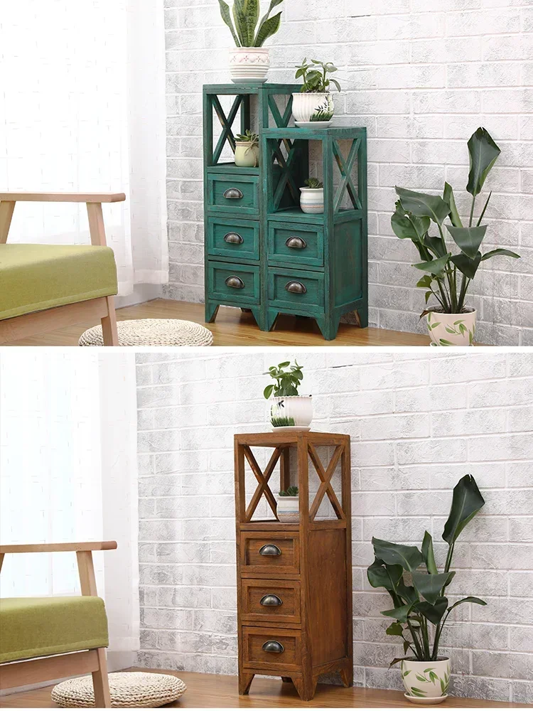 Retro Chest of Drawers Solid Wood Gap Storage Cabinet Living Room Narrow Gap Drawer Bedside Cabinet