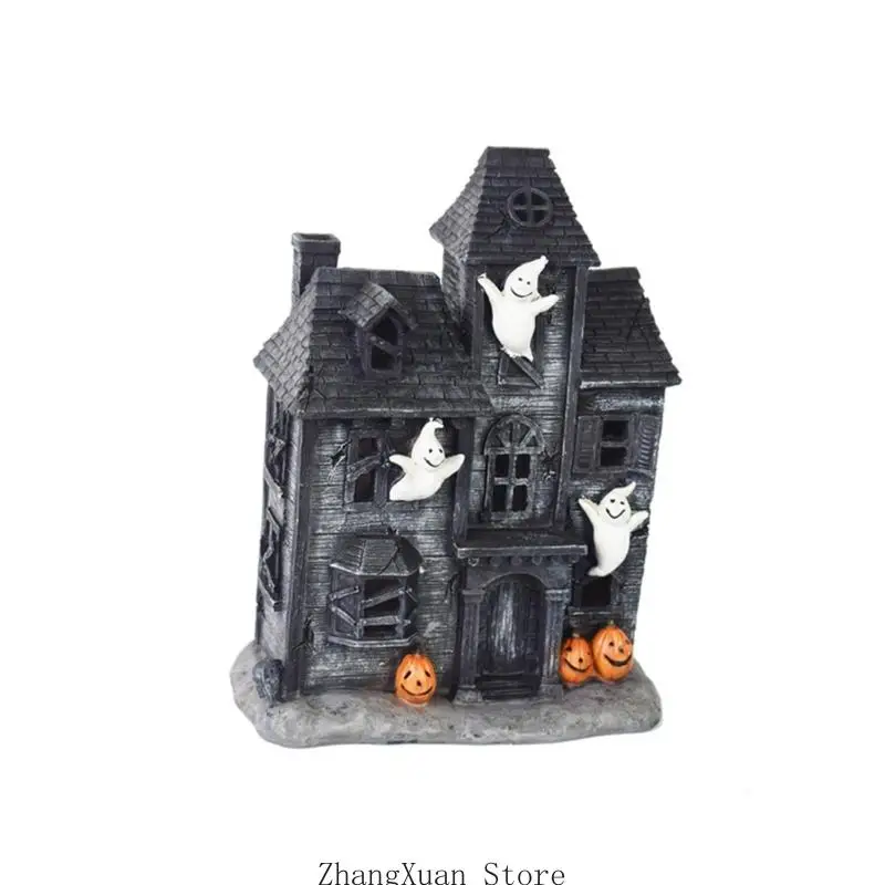 Beleuchtetes Halloween-Haus aus Kunstharz mit Kürbismotiven für Szenen Eingangsbereich, 3 x – Detail 8