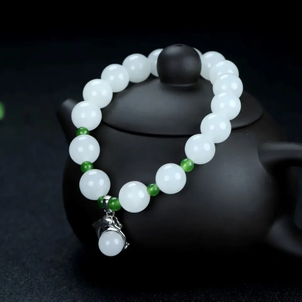 

Natural Nephrite White Jade Bracelet Bangle Men Women Fine Jewelry Genuine Chinese Hetian Jade Little Dolphin Charm Bracelets