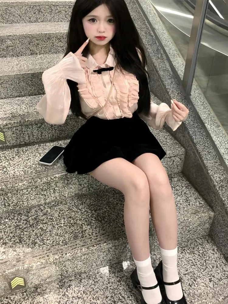 Miu Sle-Conjunto de chica rica para mujer, conjunto de dos piezas con falda de dos piezas, Otoño Invierno, Ele Lady, pequeña fragancia, viento, burbuja, Sve irt