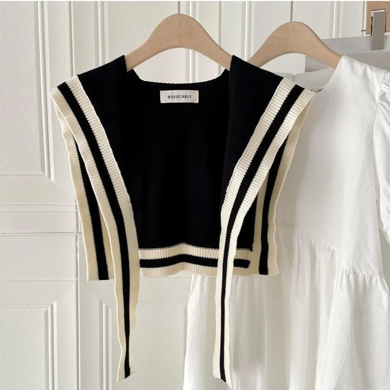 

New knitted shawl for women in spring and summer, office air-conditioned room neck guard, striped knotted scarf, fake collar