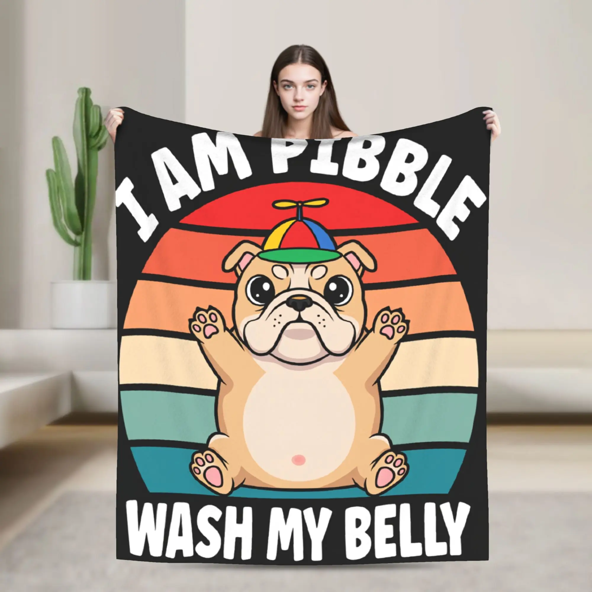 I am Pibble Dog Puppy Wash Clean My Belly Plush Blanket Girls Boys  Flannel Throw Blanket For Home Decor Soft Custom Bedspread
