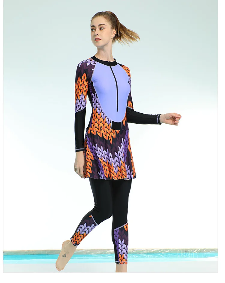 Muslim Sport Wear Sets for Woman 2022 New Muslim Swimwear Long Conservative Floral Printed Burkini for Veiled Women Borkini