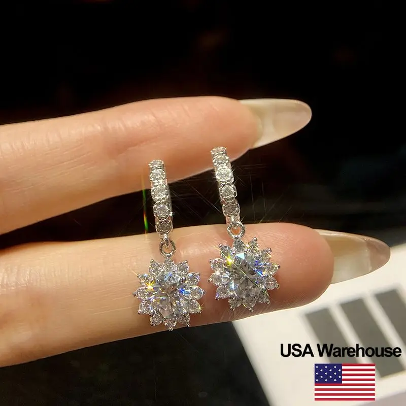 S925 فضة 1CT مويسانيتي الماس عباد الشمس شرابة أقراط للنساء الذكرى المشاركة الفاخرة غرامة مجوهرات