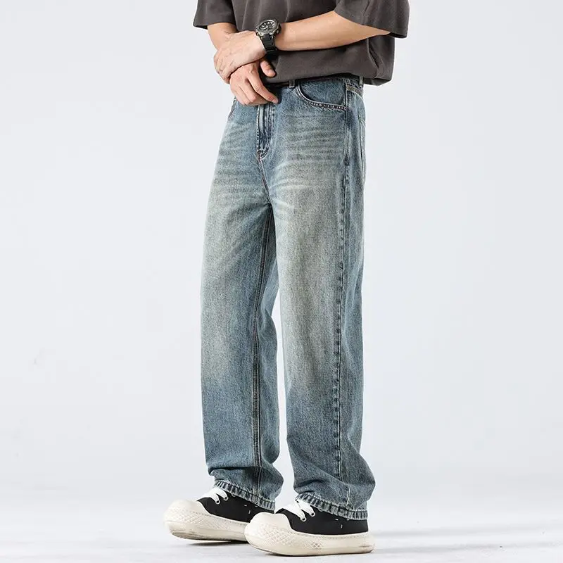 여름 신상 미국풍 루즈핏 스트레이트 청바지 남성 캐주얼 편안한 만능 팬츠 배기 진 남성 의류