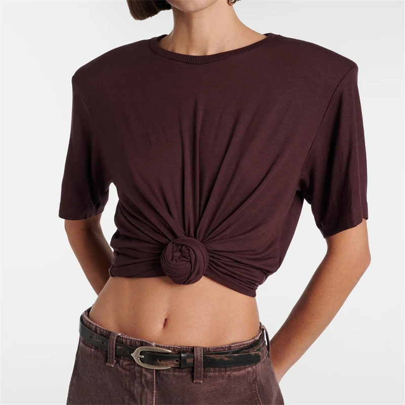 Summer New Modal Round Neck Button Knit Short Sleeve T-Shirt y2k High Quality Women's Fashion Casual Slim Waist Short Knit Top