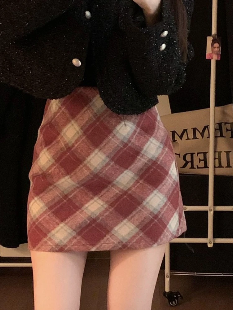 

Autumn Plaid French Vintage Mini Skirt Women Korean Fashion A-line Elegant Skirt Female Office Lady Hight Waist Casual Skirt New