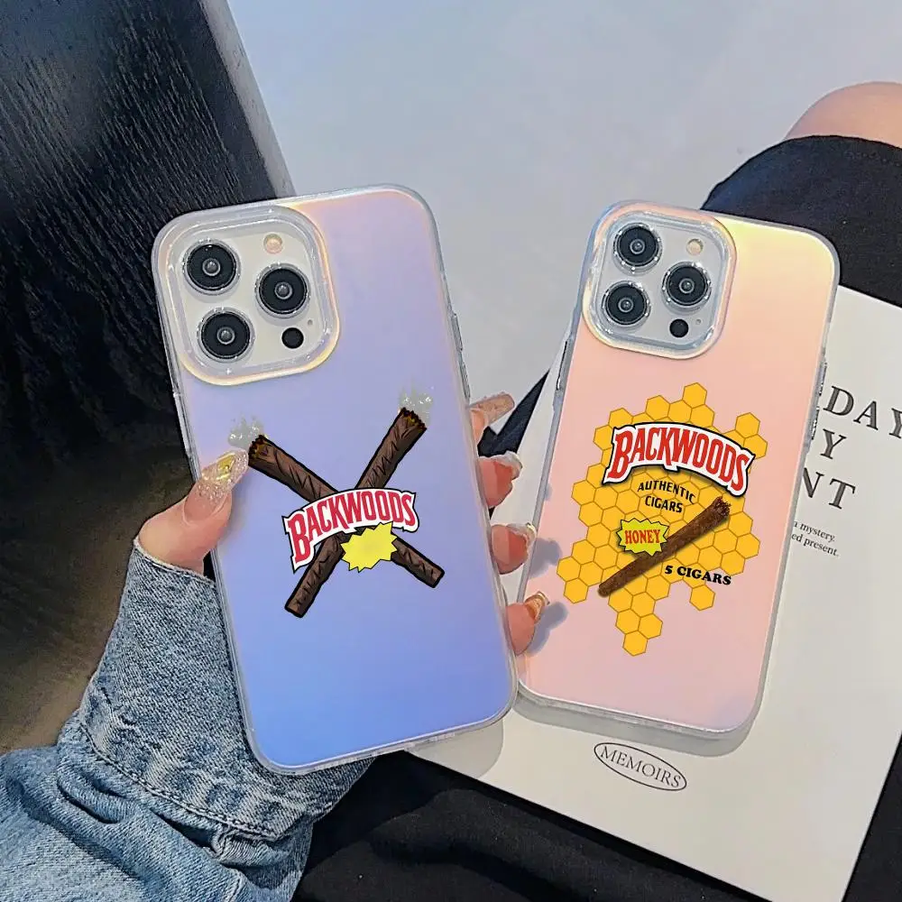 

B-Backwoods Logo Phone Case For iPhone 17 16 15 14 13 12 11 Pro Max Plus Transparent Aurora Laser Gradient Cover