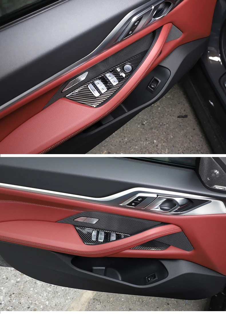 Für BMW 4er G26 2021-2022 ABS Carbon Faser/Schwarz Auto Fensterheber Taste Dekorative Rahmen Aufkleber auto Innen Zubehör – Detail 2