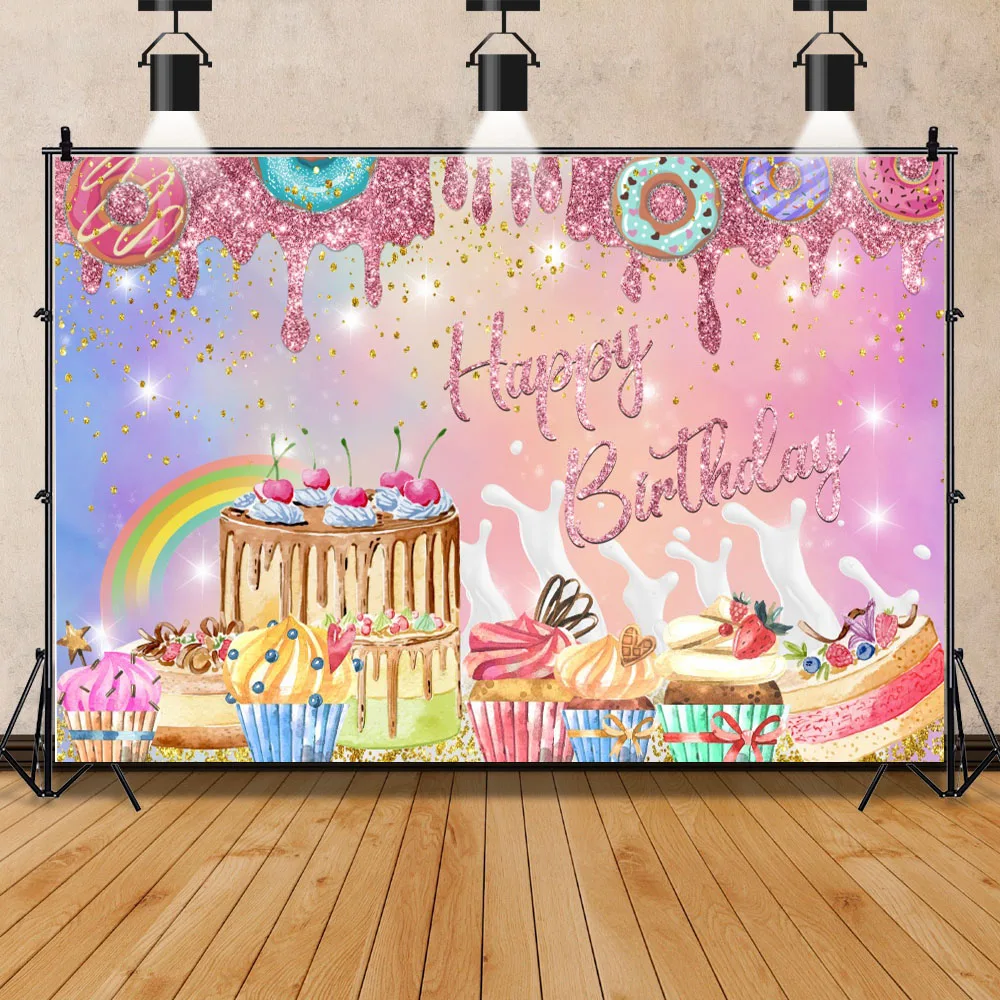 Candy Shop Theme Backdrop Decoration Ice Cream Car Cupcake Lollipop Sweet Baby Shower Chocolate Cream Girl Birthday Party Poster