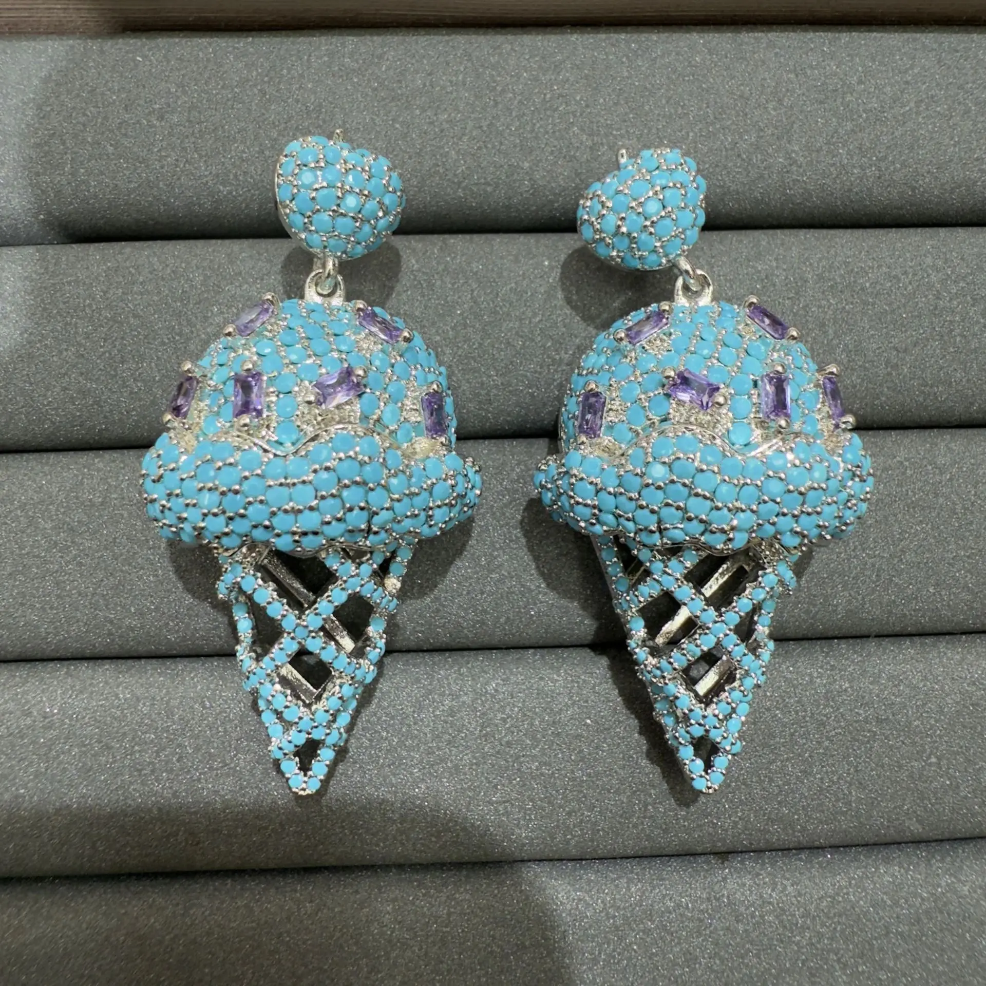 

fashion cute cubic zirconia earrings for women girls sweet jewelry fushia pink multicolor yellow blue icecream stud earrings