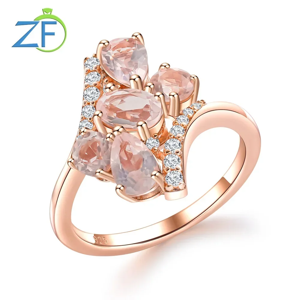 GZ ZONGFA Natural 1.64ct Pink Quarte Ring for Women 100% 925 Sterling Silver 14K Rose Plated Fine Jewelry Party Gifts