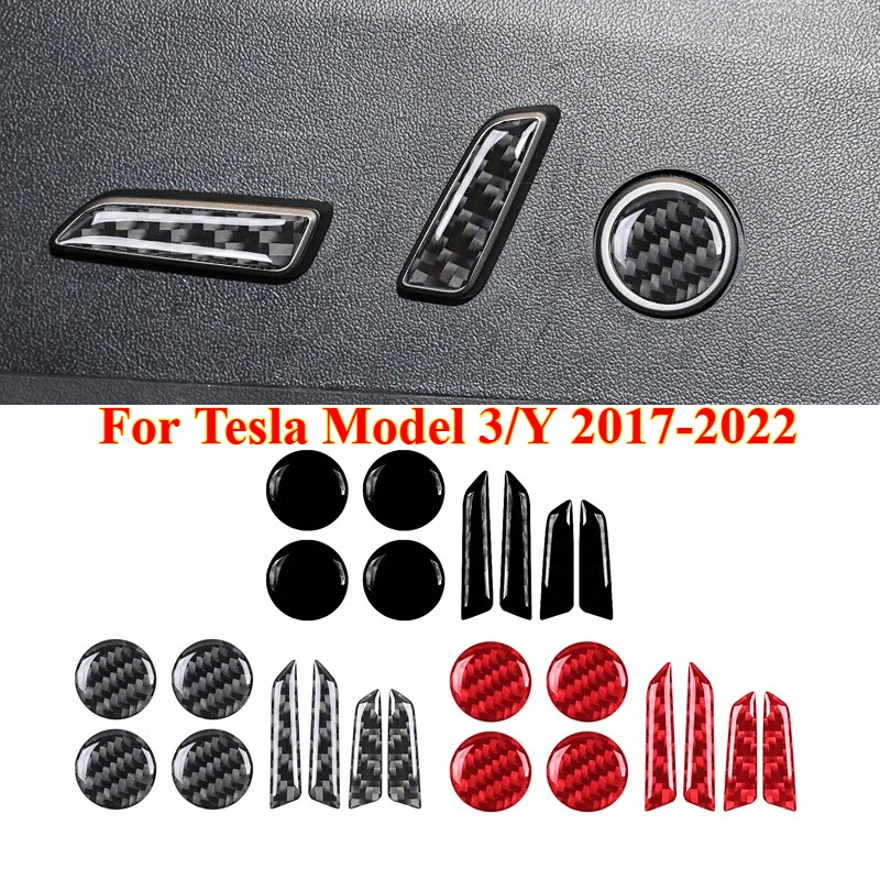

3PCS Soft Carbon Fiber Seat Adjustment Panel Trim Sticker for Tesla Model 3/Y 2017-2022 Car Accessories