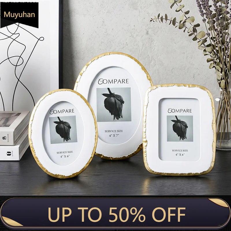 Minimalism Gilded Border Photo Frames 6/7 Inch Picture Frame Bedside Table Wedding Anniversary Photo Frame Desk Decoration