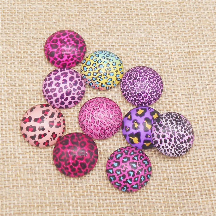 

30PCS 12/18/20/25mm Flatback Glass Leopard Print Round Cabochon Random Colors Cameo Pendant Necklace Bracelet Jewelry Accessory