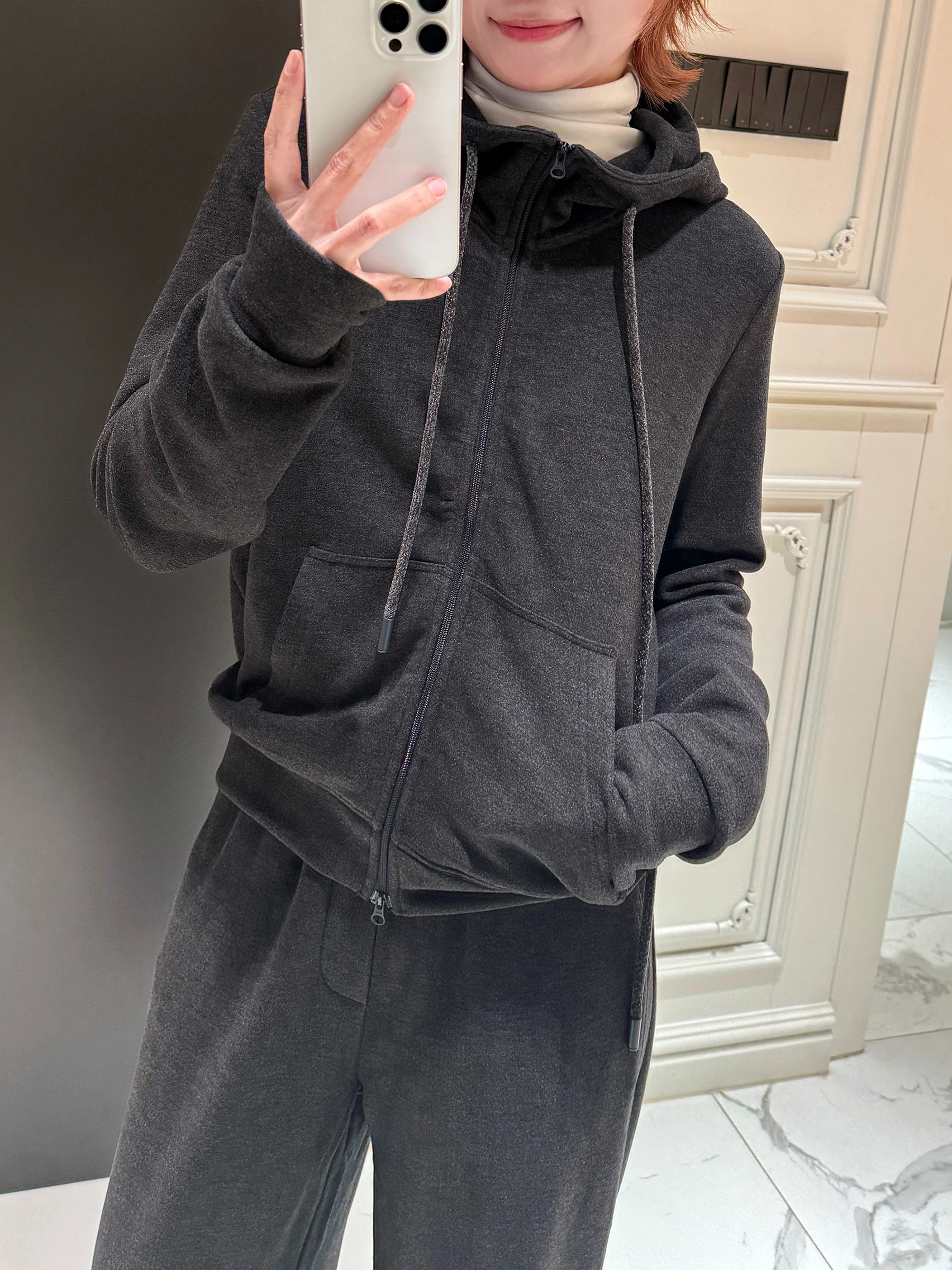 

Warm Soft German Velvet Zipper Cardigan Outerwear Hoodie Spring Autumn Women's Top Can Be Used as an Inner Wear Street Sle