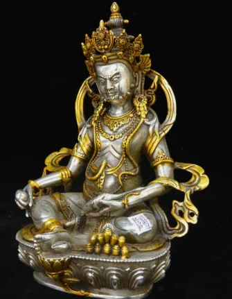 Old Buddhism Temple Tibet Silver Gilt Yellow Jambhala Wealth God Buddha Statue