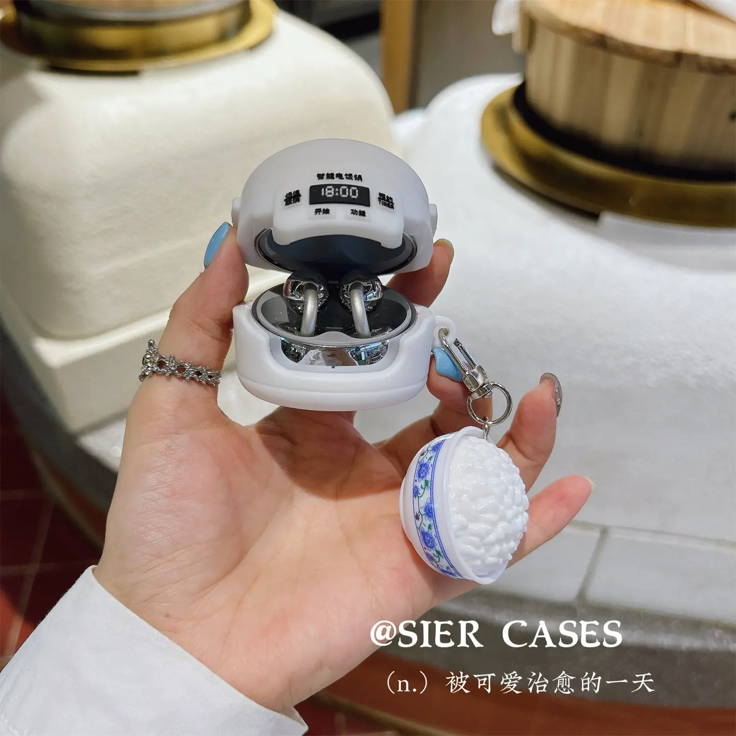 Rice Cooker Silicone Case For Huawei Freeclip2 Freeclip 2S Shockproof Cover With Rice Ball Keychain Anti‑Drop Protective Shell