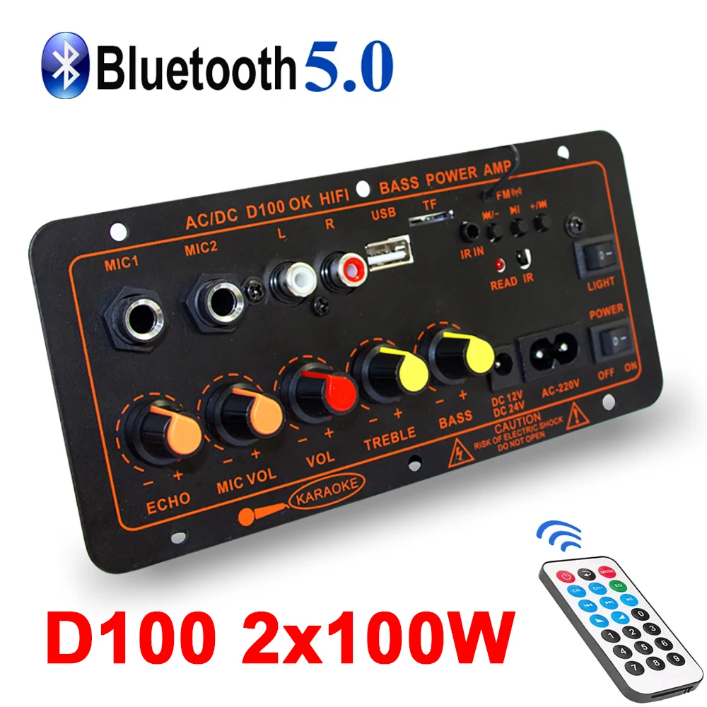 D100 D300 Audio Amplifier Board 600W Support Dual Microphone Bluetooth Amplificatore Subwoof for 4Ohm Speaker 12V 24V 110V 220V