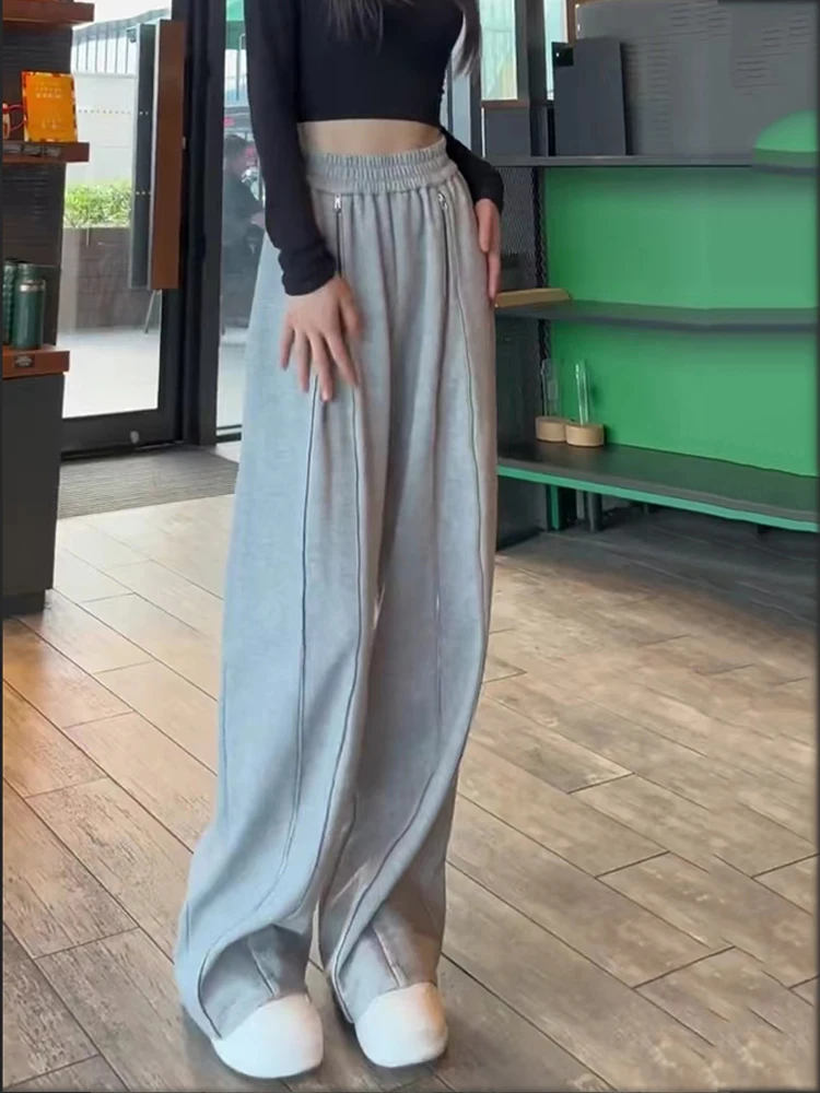 

2023 Autumn/Winter High Waist Design Personalized Zipper Loose Versatile Casual Pants Straight Through Pants Women's Trend