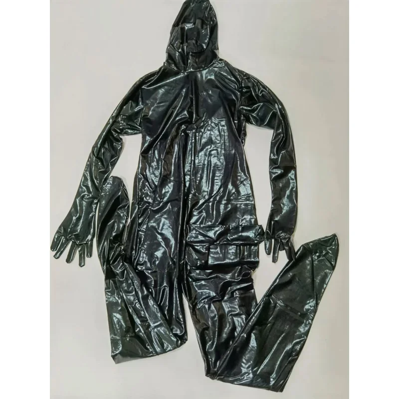 Mannen Sexy Pu Latex Bodysuit Zentai Pak Wetlook Faux Lederen Rug Ritssluiting Catsuit Open Ogen Full Body Jumpsuit