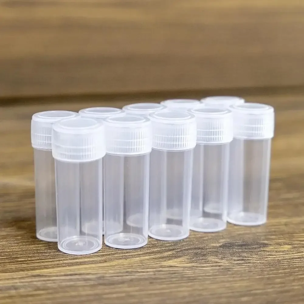 20/100/200 Stück 5 ml Kunststoff-Probenflasche, Reagenzglas, Mini-Flaschen, auslaufsichere Kappenfläschchen, Medikamenten-Pillenkapsel, Aufbewahrungsbehälter – Detail 2