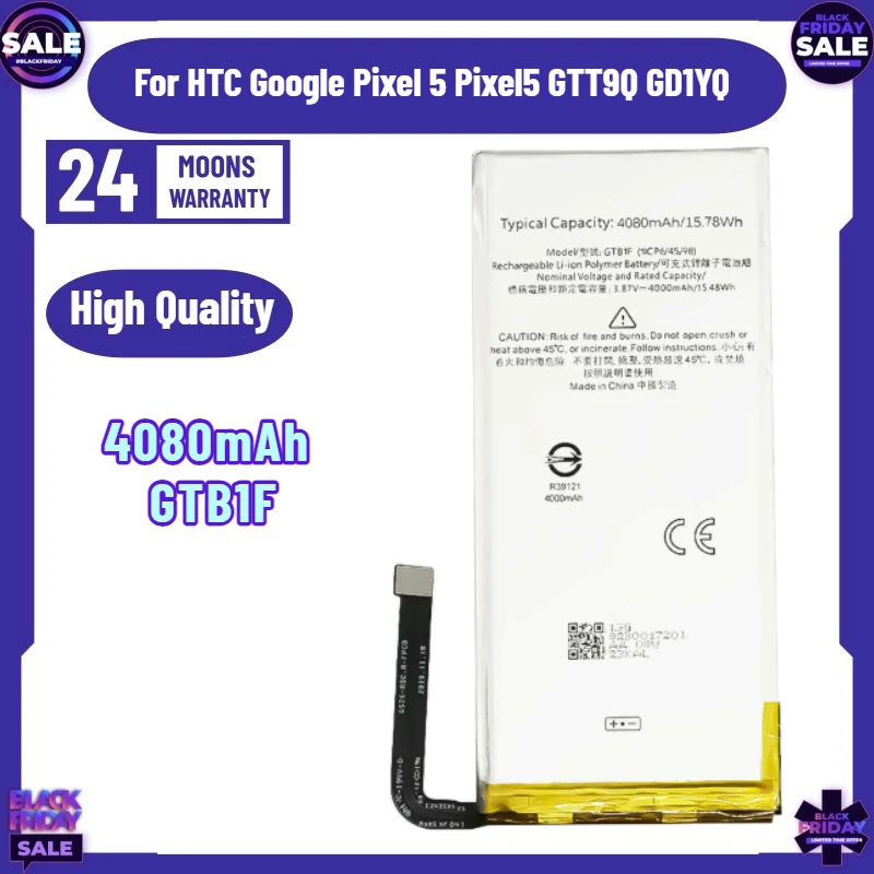 

4080mAh GTB1F Replacement Battery for HTC Google Pixel 5 Pixel5 GTT9Q GD1YQ Smart Mobile Phone Batteries