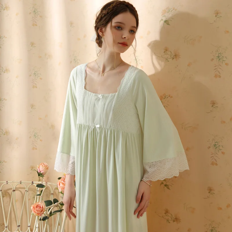 Princess nightgown female spring and autumn long-sleeved lace sweet ladies cotton court princess French long skirt nightgown new