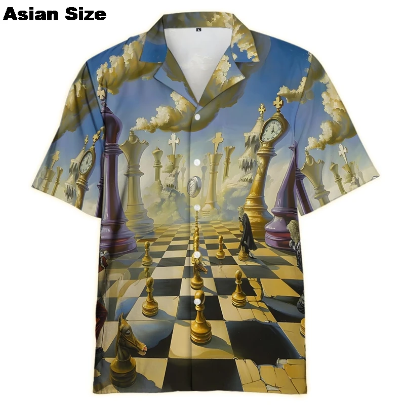 Fashion Game Chess Color 3D Print Shirt Men Women Shirts Single-Breasted Short Sleeve Hawaii Shirts Blouse Men's Lapel Blouse