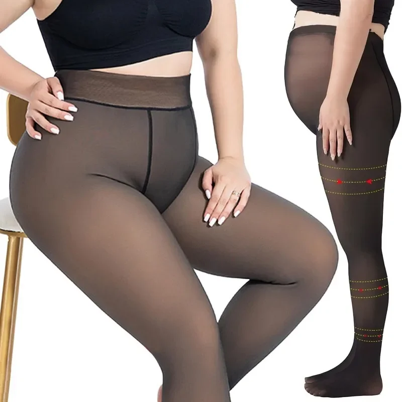 Women Fleece Tights Winter Warm Winter Pantyhose Sexy Translucent Stockings Thermal Elasticity Panty Fashion Leggings Female