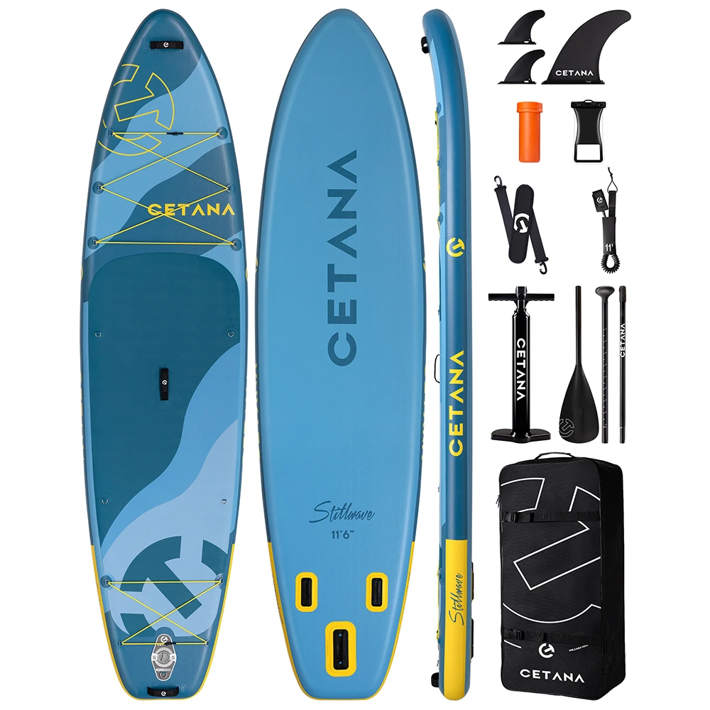 

Надувная доска для паддлбординга CETANA Stitlwave Blue, водонепроницаемая, 11'6''x35''x6'', для взрослых, для стоячего использования, для рыбалки на воде, с аксессуарами, SUP